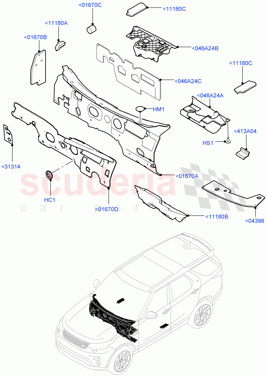 Insulators - Front (Passenger Compartment, Nitra Plant Build) ((V) FROMK2000001) of Land Rover Land Rover Discovery 5 (2017+) [2.0 Turbo Diesel]