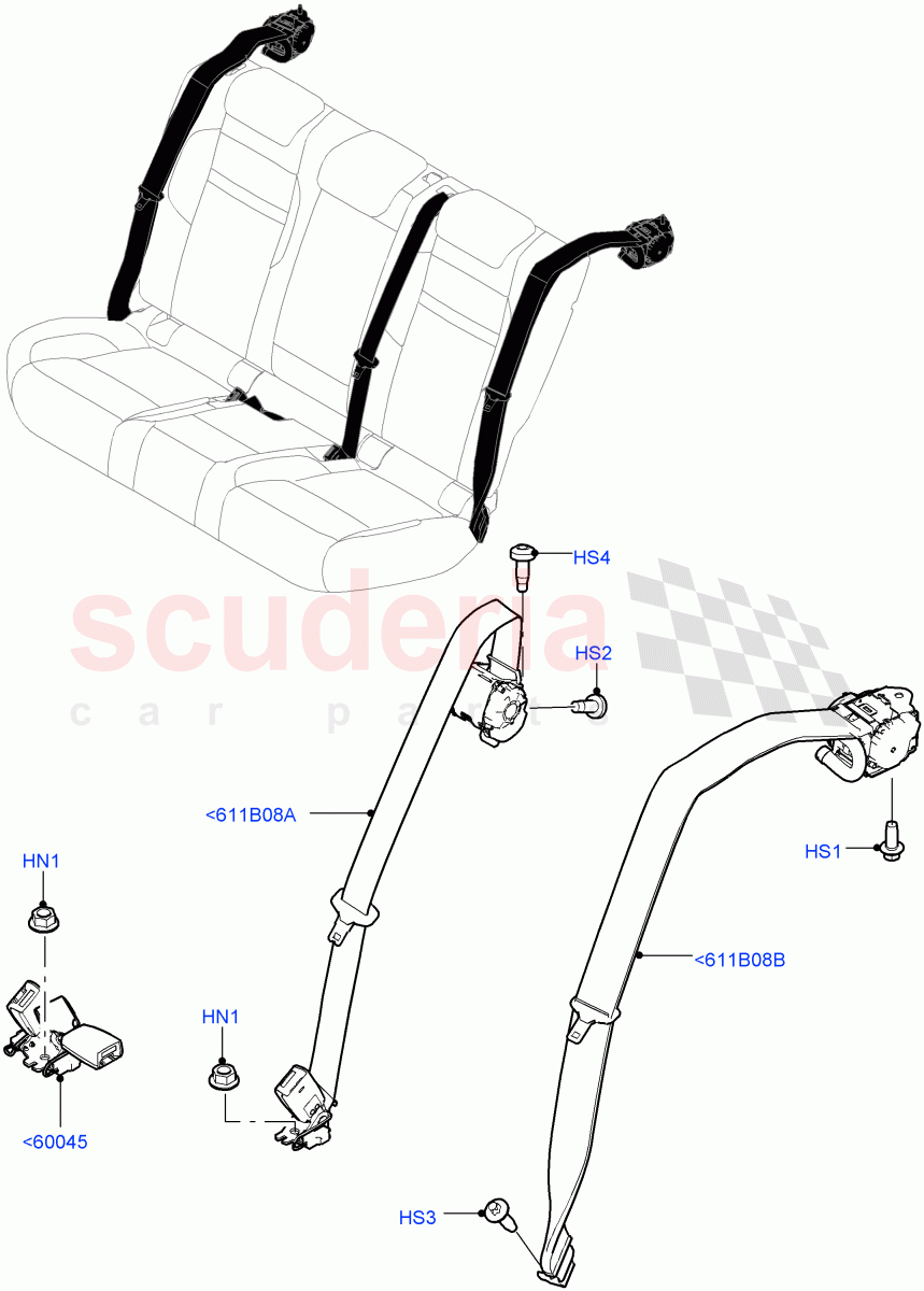 Rear Seat Belts(Halewood (UK)) of Land Rover Land Rover Range Rover Evoque (2019+) [1.5 I3 Turbo Petrol AJ20P3]