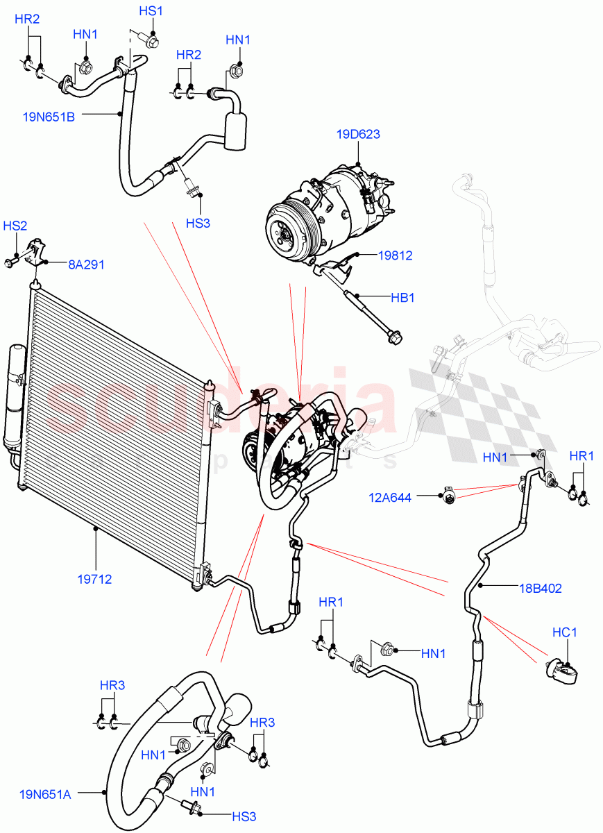 Air Conditioning Condensr/Compressr (Front, Nitra Plant Build) (3.0L DOHC GDI SC V6 PETROL) ((V) FROMK2000001, (V) TOL2999999) of Land Rover Land Rover Discovery 5 (2017+) [3.0 Diesel 24V DOHC TC]