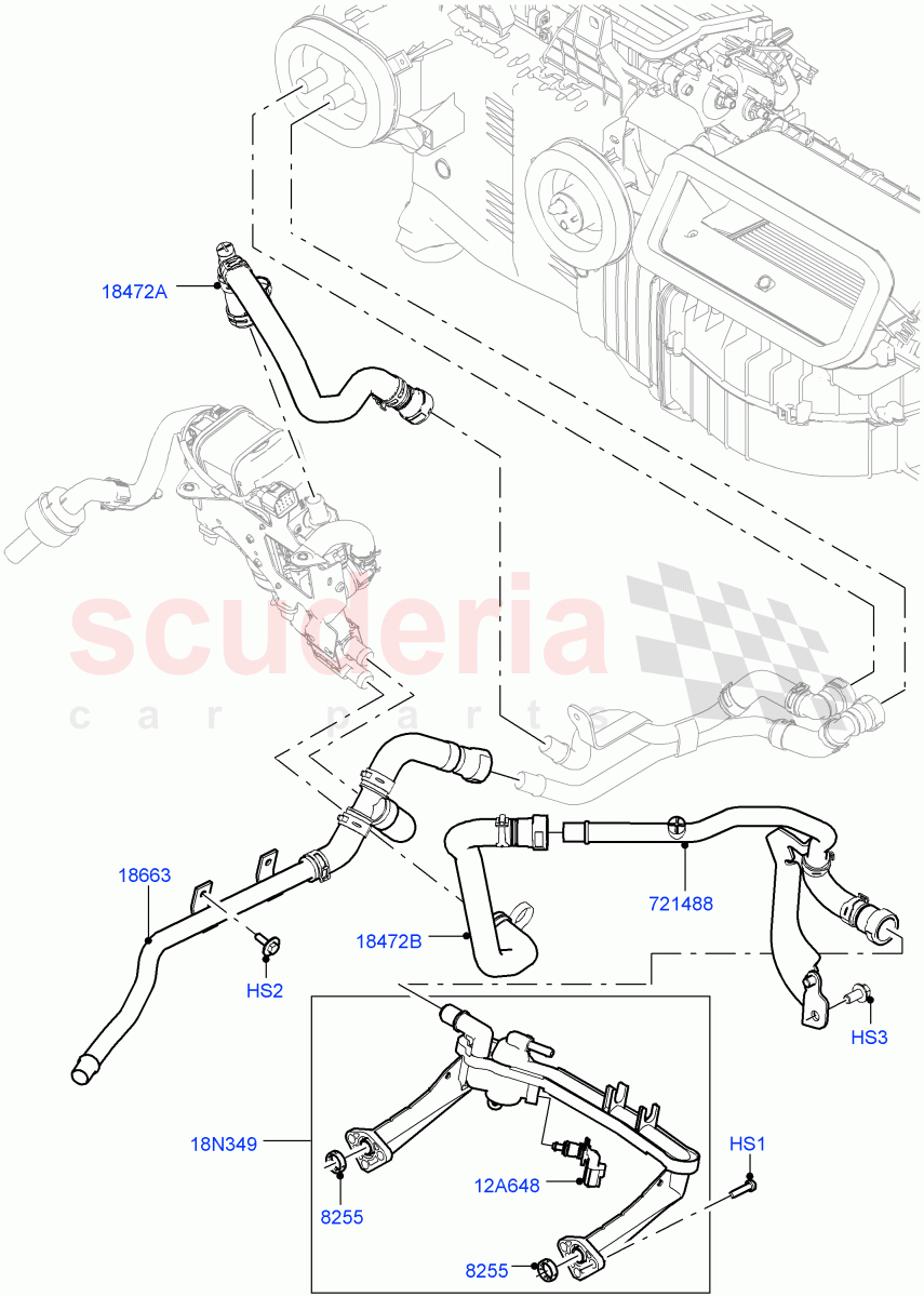 Heater Hoses (Solihull Plant Build) (3.0L DOHC GDI SC V6 PETROL, With Fuel Fired Heater, Fuel Heater W/Pk Heat With Remote, Fuel Fired Heater With Park Heat) ((V) FROMJA000001) of Land Rover Land Rover Discovery 5 (2017+) [3.0 Diesel 24V DOHC TC]