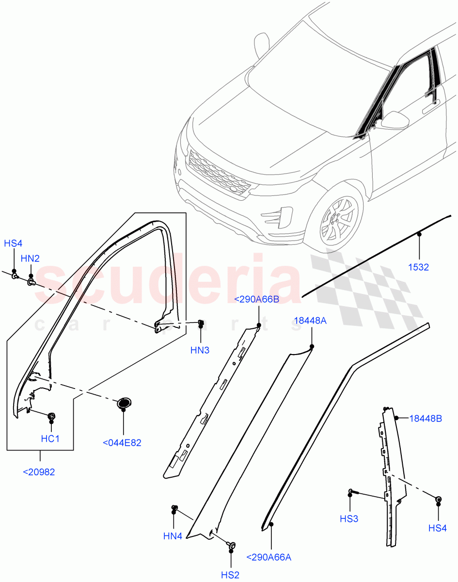 Front Doors, Hinges & Weatherstrips (Finishers) (Itatiaia (Brazil)) of Land Rover Land Rover Range Rover Evoque (2019+) [2.0 Turbo Petrol AJ200P]
