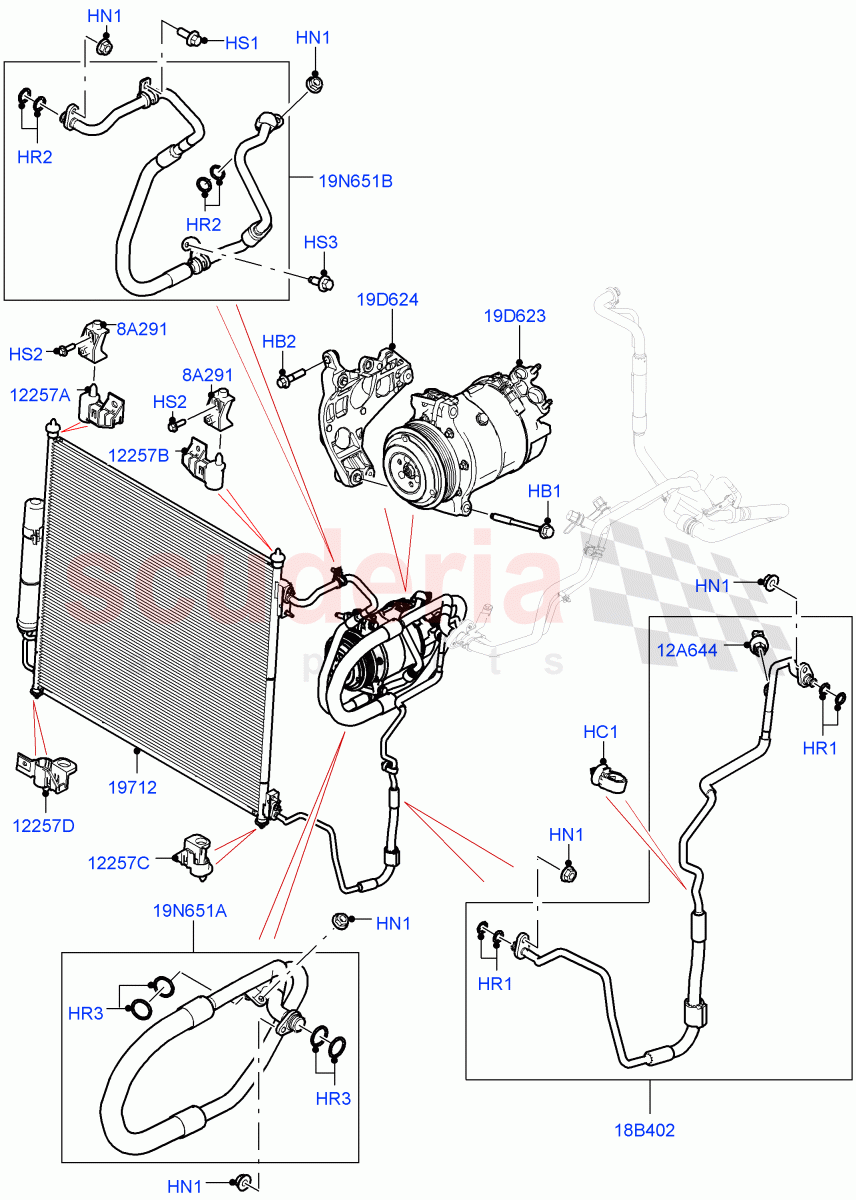 Air Conditioning Condensr/Compressr(Front)(3.0L AJ20P6 Petrol High,3.0L AJ20D6 Diesel High)((V)FROMKA000001) of Land Rover Land Rover Range Rover (2012-2021) [2.0 Turbo Petrol GTDI]