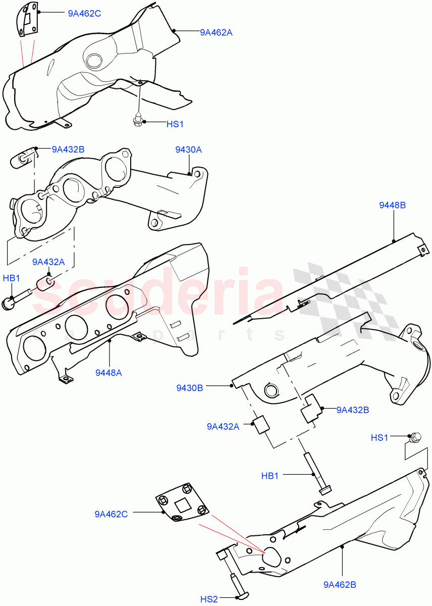 Exhaust Manifold (Nitra Plant Build) (3.0L DOHC GDI SC V6 PETROL, Beijing 6 Petrol Emission) ((V) FROMK2000001) of Land Rover Land Rover Discovery 5 (2017+) [3.0 DOHC GDI SC V6 Petrol]