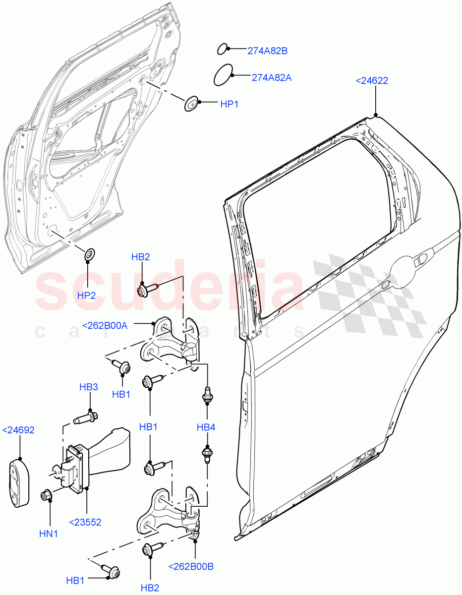 Rear Doors, Hinges & Weatherstrips (Door And Fixings, Nitra Plant Build) ((V) FROMK2000001) of Land Rover Land Rover Discovery 5 (2017+) [2.0 Turbo Diesel]