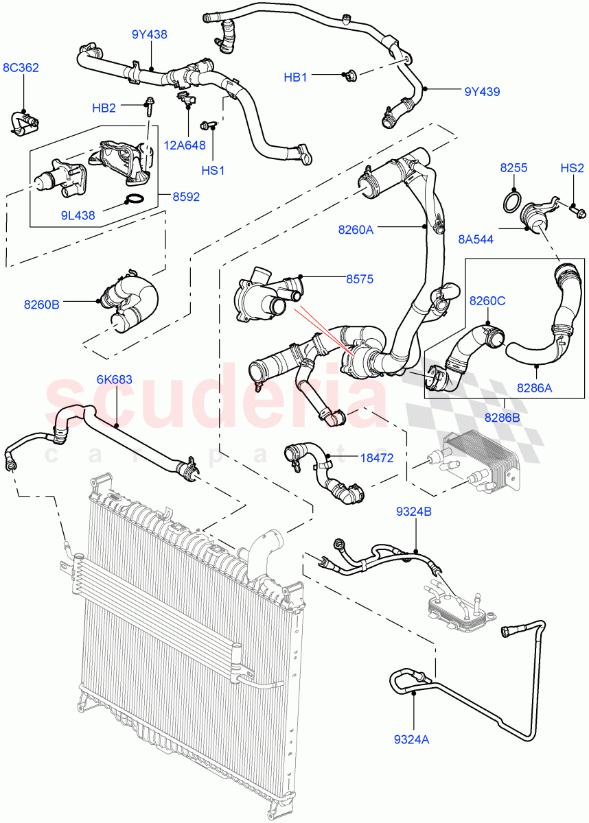 Cooling System Pipes And Hoses (3.0L 24V DOHC V6 TC Diesel) ((V) FROMAA000001) of Land Rover Land Rover Range Rover Sport (2010-2013) [3.0 Diesel 24V DOHC TC]