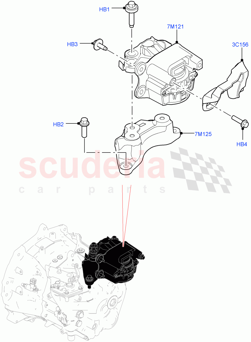 Transmission Mounting(2.0L AJ20D4 Diesel Mid PTA,6 Speed Manual Trans BG6,Itatiaia (Brazil),2.0L AJ20D4 Diesel LF PTA) of Land Rover Land Rover Range Rover Evoque (2019+) [2.0 Turbo Diesel AJ21D4]