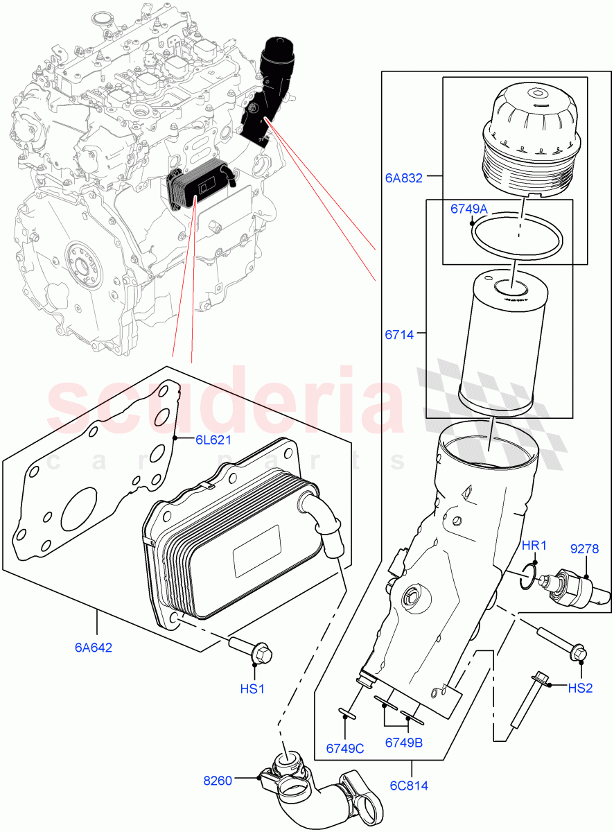 Oil Cooler And Filter(2.0L I4 Mid AJ200 Petrol E100,Itatiaia (Brazil),2.0L I4 Mid DOHC AJ200 Petrol)((V)FROMJT000001) of Land Rover Land Rover Range Rover Evoque (2012-2018) [2.0 Turbo Petrol AJ200P]