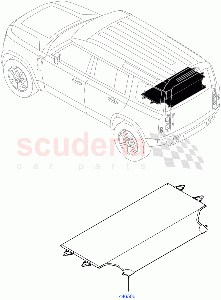 Load Compartment Trim(Upper, Package Tray)(Standard Wheelbase,With Load Area Cover) of Land Rover Land Rover Defender (2020+) [5.0 OHC SGDI SC V8 Petrol]