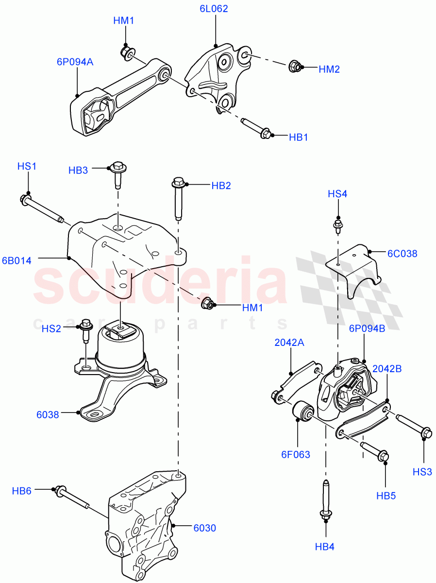 Engine Mounting(2.0L I4 High DOHC AJ200 Petrol,Halewood (UK),2.0L I4 Mid DOHC AJ200 Petrol,2.0L I4 Mid AJ200 Petrol E100)((V)FROMJH000001) of Land Rover Land Rover Discovery Sport (2015+) [2.0 Turbo Petrol AJ200P]