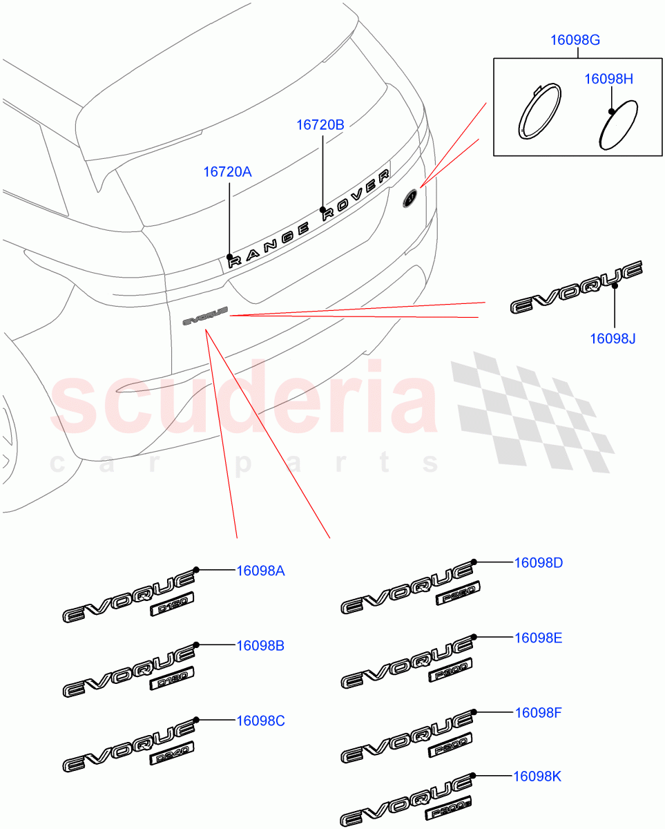 Name Plates(Rear)(Itatiaia (Brazil),Less Trunk Badge) of Land Rover Land Rover Range Rover Evoque (2019+) [2.0 Turbo Diesel]