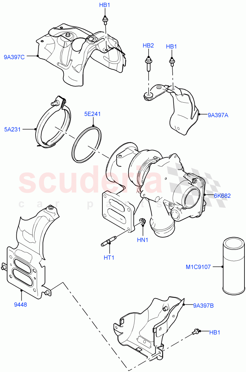 Turbocharger(2.0L I4 Mid AJ200 Petrol E100,Itatiaia (Brazil),2.0L I4 Mid DOHC AJ200 Petrol)((V)FROMJT000001) of Land Rover Land Rover Range Rover Evoque (2012-2018) [2.0 Turbo Petrol AJ200P]