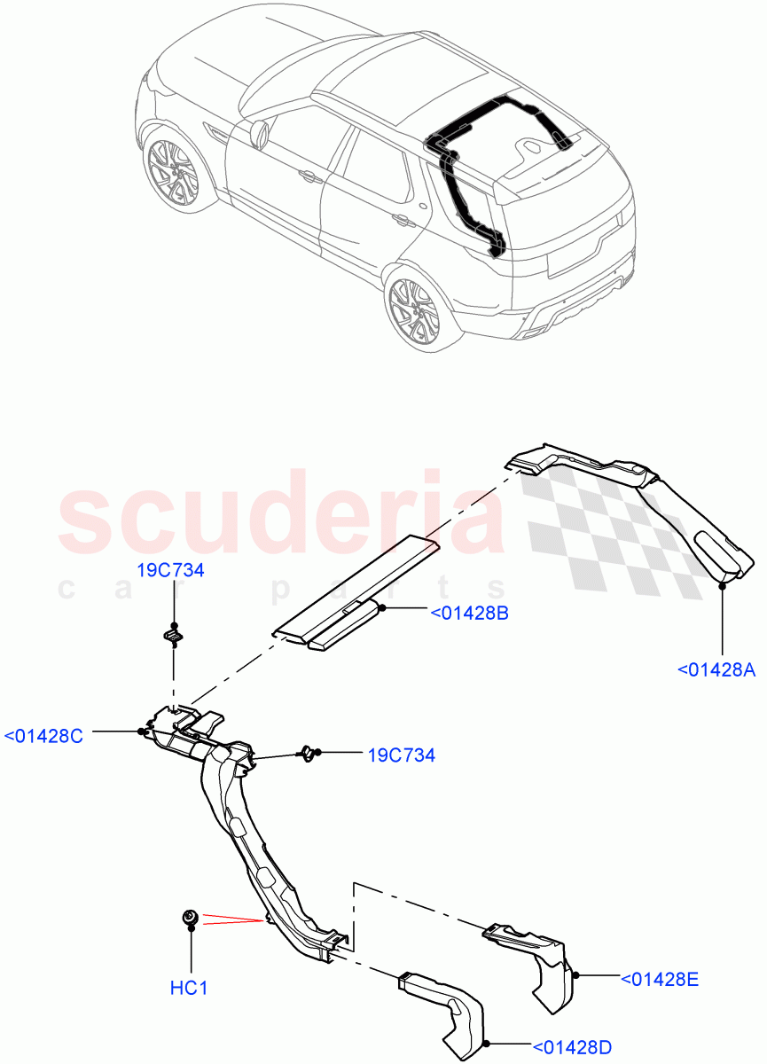 Air Vents, Louvres And Ducts (Nitra Plant Build, Internal Components, Headliner) (Premium Air Conditioning-Front/Rear) ((V) FROMK2000001) of Land Rover Land Rover Discovery 5 (2017+) [3.0 Diesel 24V DOHC TC]
