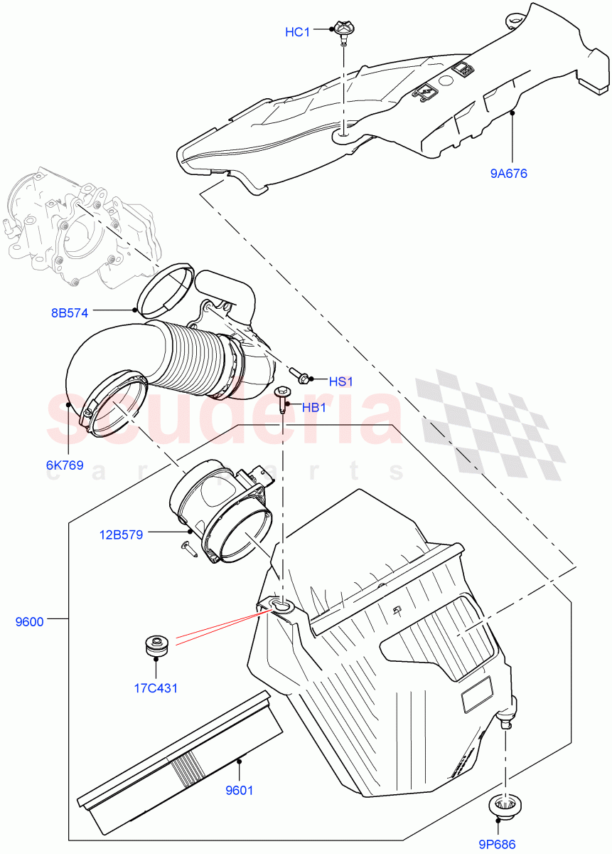 Air Cleaner(2.0L I4 DSL MID DOHC AJ200,2.0L I4 DSL HIGH DOHC AJ200)((V)FROMGH000001) of Land Rover Land Rover Discovery Sport (2015+) [2.0 Turbo Diesel]