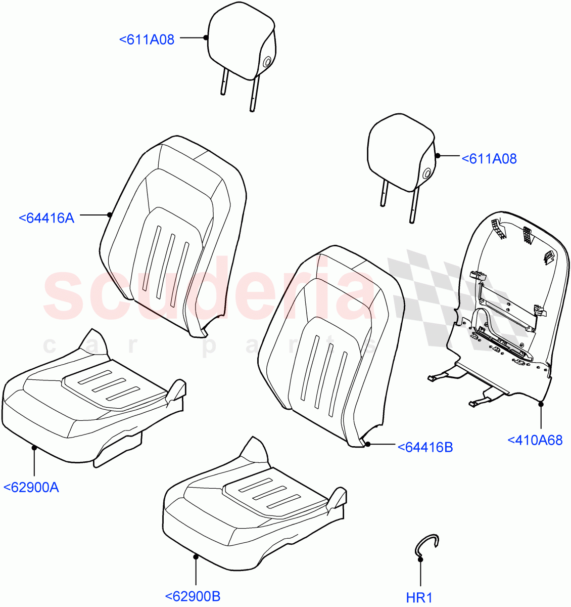 Front Seat Covers(Standard Wheelbase,Ebony Black/Ebony Black Interior,Prf Wndsr Lthr/Prfmnc Fabric wth SC,Short Wheelbase)((V)FROMM2065457) of Land Rover Land Rover Defender (2020+) [3.0 I6 Turbo Petrol AJ20P6]