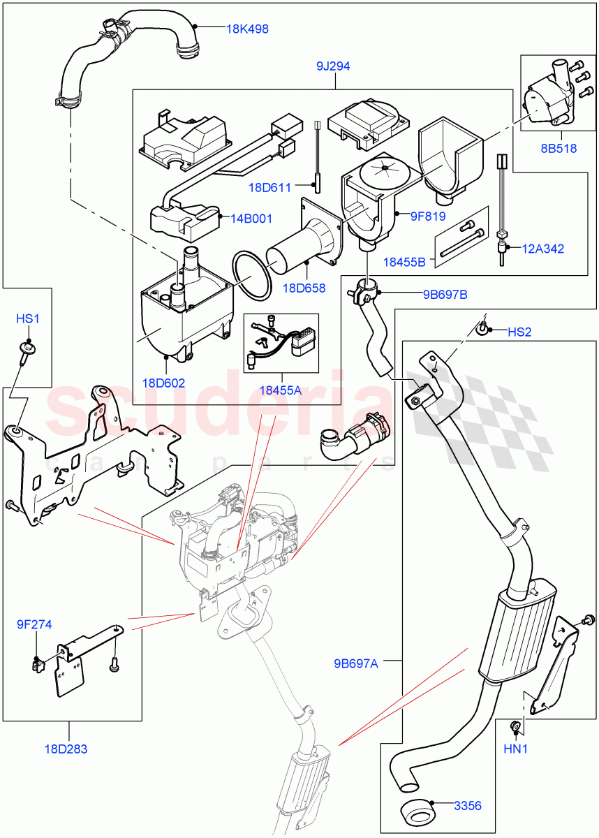 Auxiliary Fuel Fired Pre-Heater (Heater Components, Solihull Plant Build) (Electric Auxiliary Coolant Pump, With Fuel Fired Heater) ((V) FROMHA000001, (V) TOHA999999) of Land Rover Land Rover Discovery 5 (2017+) [3.0 I6 Turbo Diesel AJ20D6]