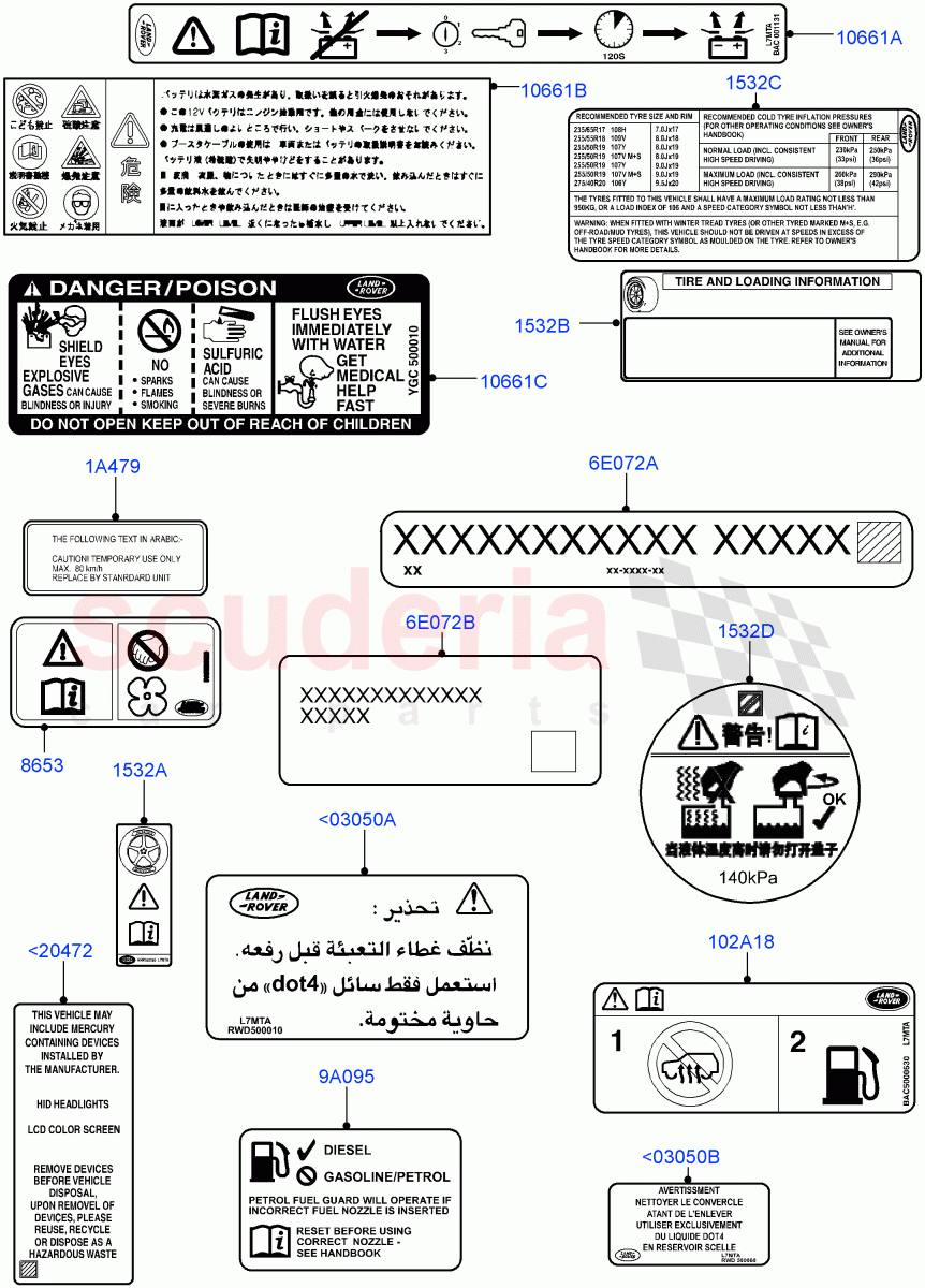 Labels(Under Hood)((V)FROMAA000001) of Land Rover Land Rover Range Rover Sport (2010-2013) [5.0 OHC SGDI SC V8 Petrol]