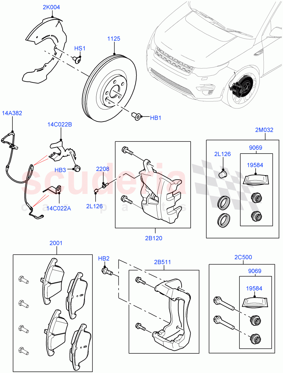 Front Brake Discs And Calipers(Halewood (UK),Disc And Caliper Size-Frt 18/RR 17,Disc And Caliper Size-Frt 18/RR 16)((V)FROMLH000001) of Land Rover Land Rover Discovery Sport (2015+) [2.0 Turbo Petrol AJ200P]