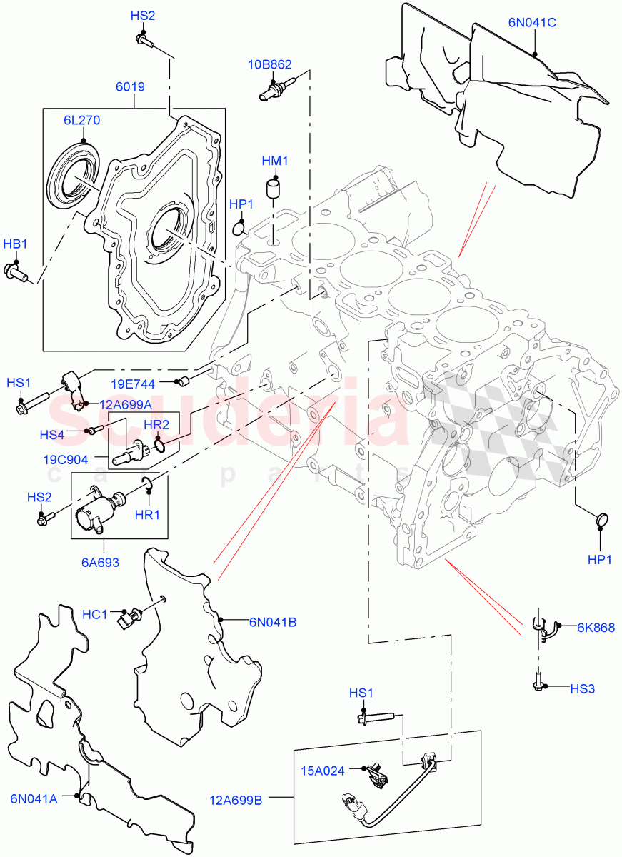 Cylinder Block And Plugs(2.0L I4 Mid AJ200 Petrol E100,Itatiaia (Brazil),2.0L I4 Mid DOHC AJ200 Petrol)((V)FROMJT000001) of Land Rover Land Rover Range Rover Evoque (2012-2018) [2.0 Turbo Petrol AJ200P]