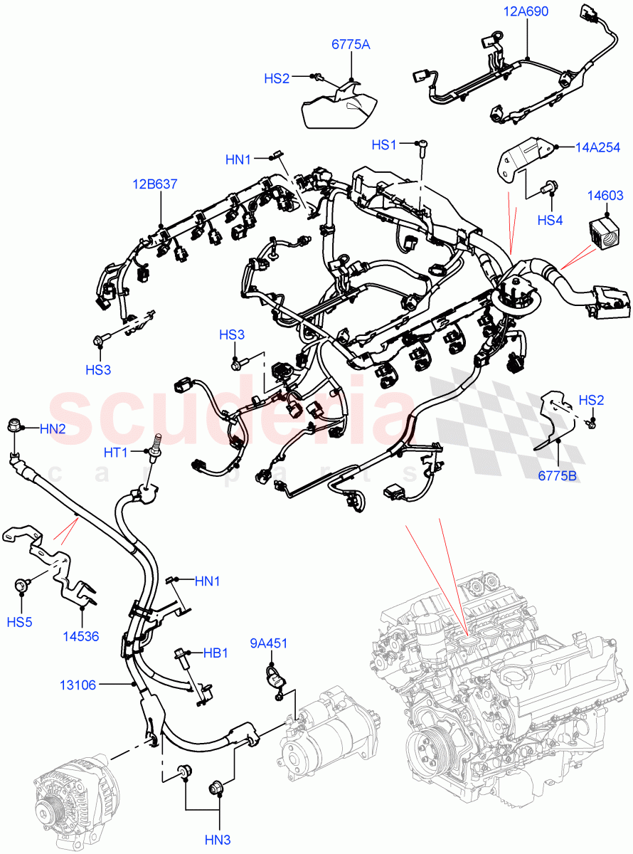 Engine Harness (Nitra Plant Build) (5.0 Petrol AJ133 DOHC CDA) ((V) FROMM2000001) of Land Rover Land Rover Defender (2020+) [3.0 I6 Turbo Diesel AJ20D6]