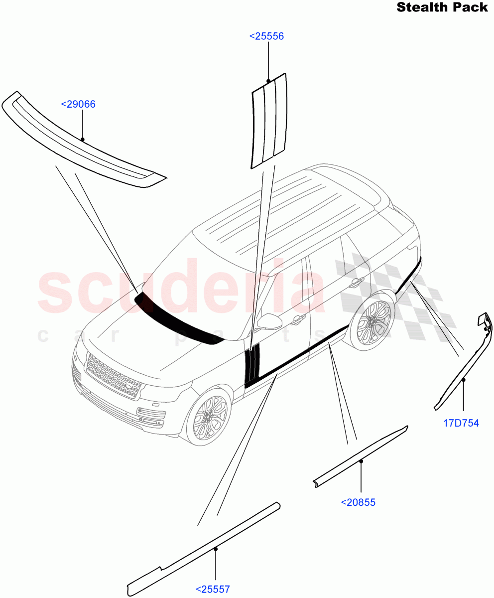 Body Mouldings(Stealth Pack)(With Black Gloss Grille)((V)FROMEA000001,(V)TOHA999999) of Land Rover Land Rover Range Rover (2012-2021) [5.0 OHC SGDI SC V8 Petrol]