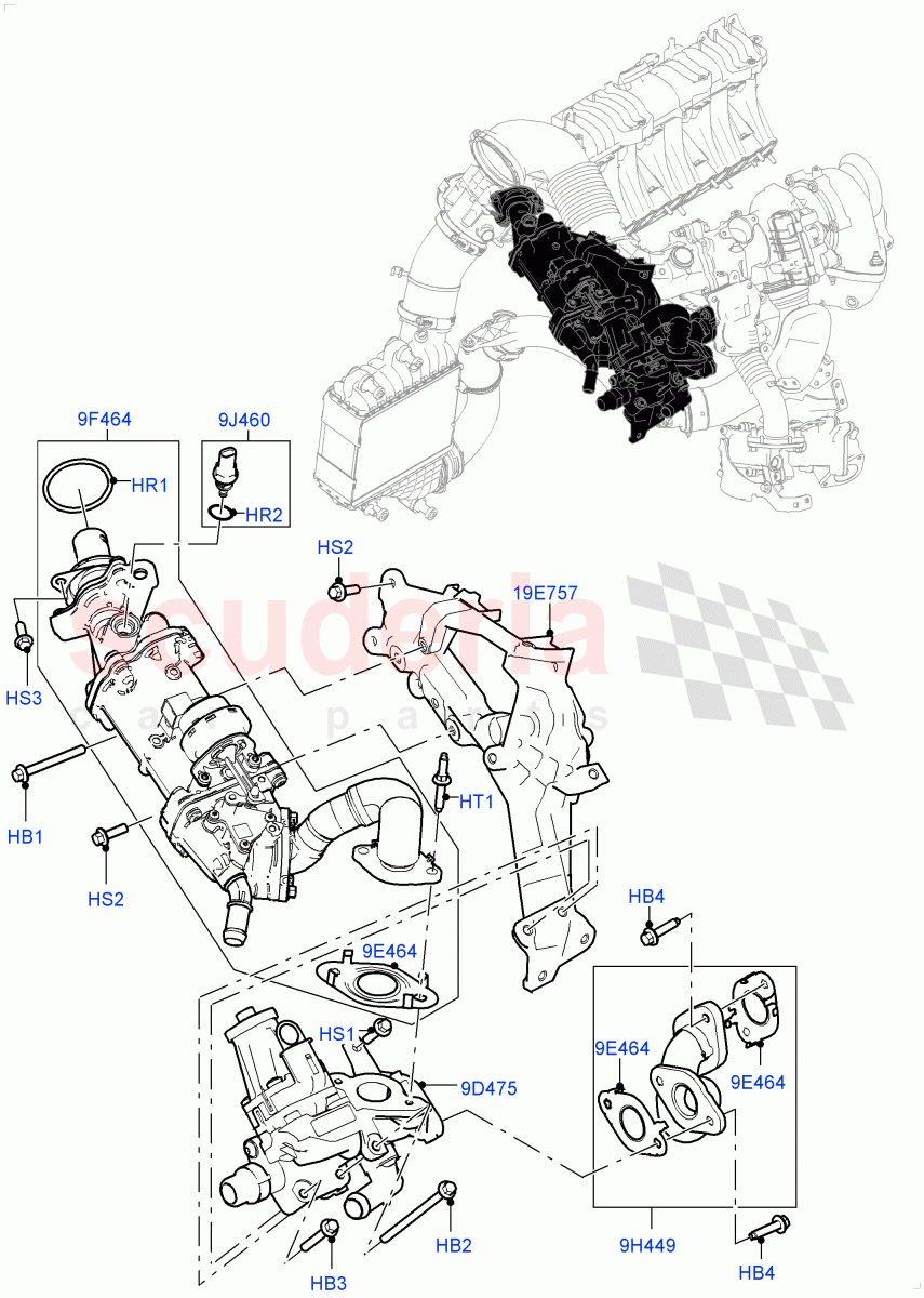 Exhaust Gas Recirculation(High Pressure EGR)(2.0L I4 DSL MID DOHC AJ200,EU6D Diesel + DPF Emissions,2.0L I4 DSL HIGH DOHC AJ200)((V)FROMKH000001) of Land Rover Land Rover Range Rover Evoque (2012-2018) [2.0 Turbo Diesel]