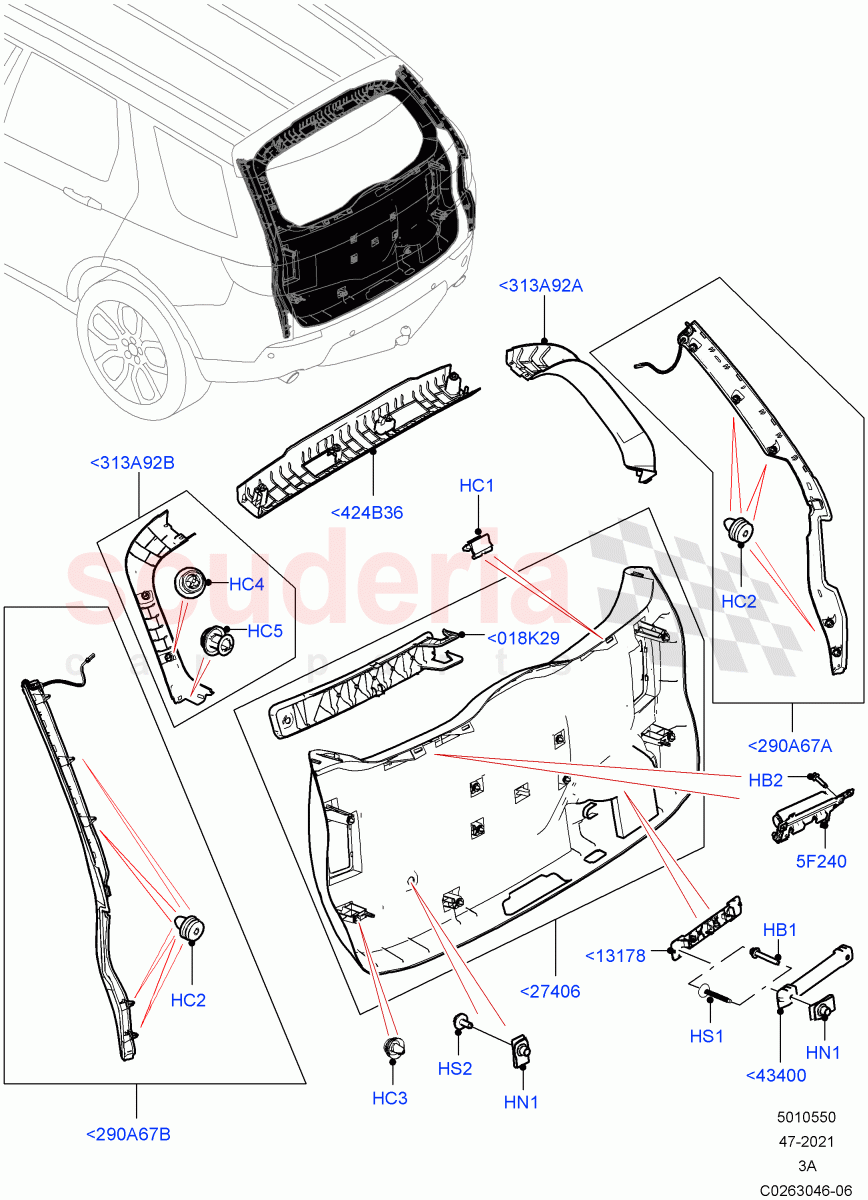 Back Door/Tailgate Trim Panels (Changsu (China)) ((V) FROMFG000001) of Land Rover Land Rover Discovery Sport (2015+) [2.0 Turbo Petrol AJ200P]