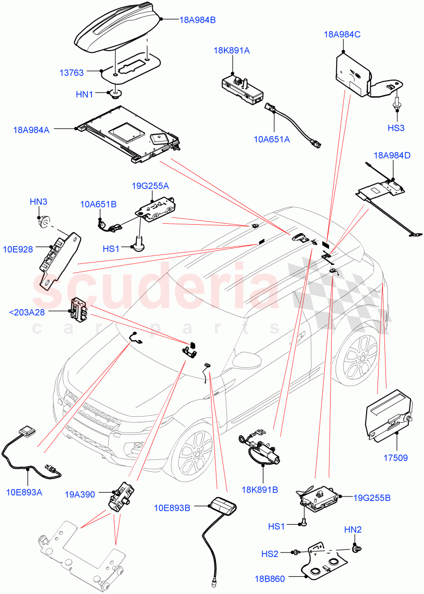 Aerial (3 Door, Halewood (UK), 5 Door) of Land Rover Land Rover Range Rover Evoque (2012-2018) [2.0 Turbo Petrol GTDI]