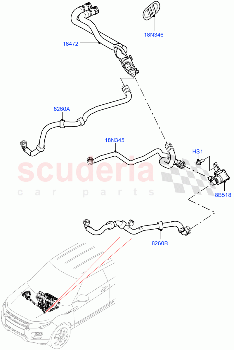 Heater Hoses(2.0L I4 Mid AJ200 Petrol E100,Itatiaia (Brazil),2.0L I4 Mid DOHC AJ200 Petrol)((V)FROMJT000001) of Land Rover Land Rover Range Rover Evoque (2012-2018) [2.0 Turbo Petrol AJ200P]