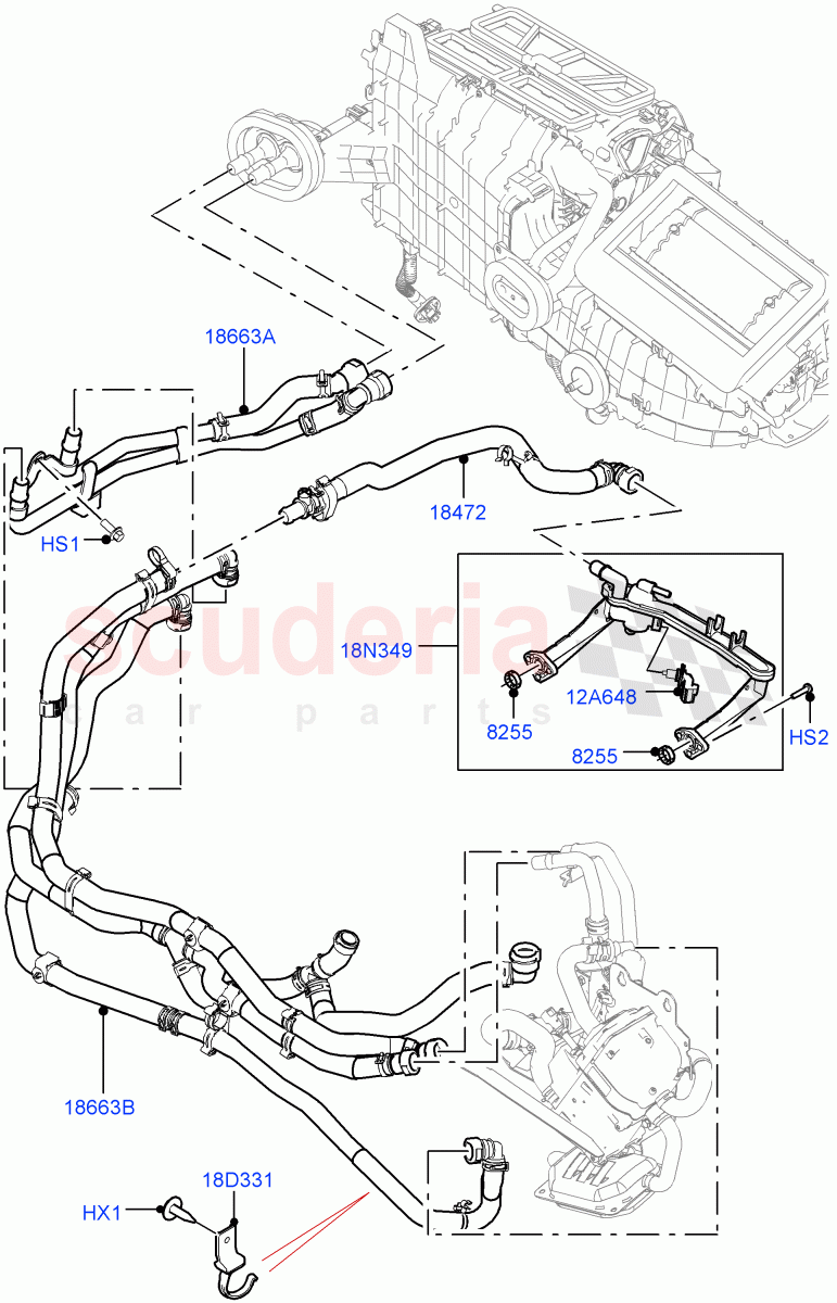 Heater Hoses(3.0L DOHC GDI SC V6 PETROL,Fuel Heater W/Pk Heat With Remote,5.0L P AJ133 DOHC CDA S/C Enhanced) of Land Rover Land Rover Range Rover Velar (2017+) [2.0 Turbo Petrol AJ200P]