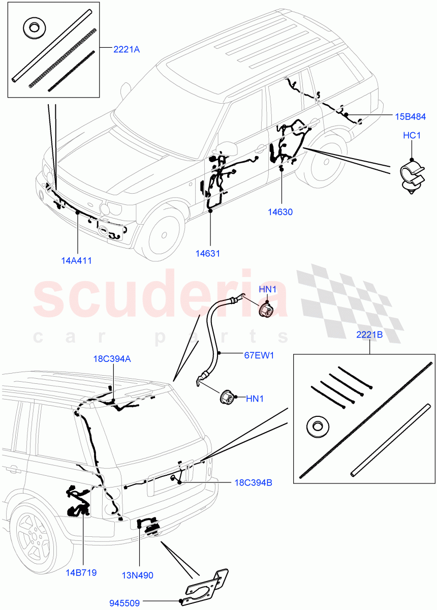 Electrical Wiring - Body And Rear (With Reverse Parking Aid, Door, Tailgate, Air Suspension) ((V) FROMAA000001) of Land Rover Land Rover Range Rover (2010-2012) [3.6 V8 32V DOHC EFI Diesel]