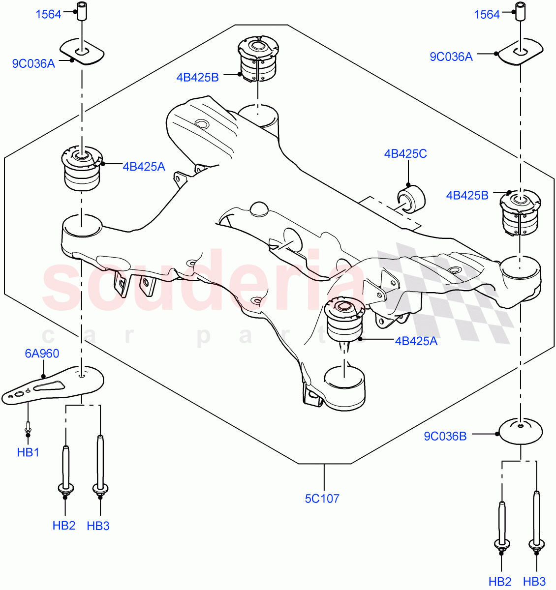 Rear Cross Member & Stabilizer Bar(Crossmember, Solihull Plant Build)((V)FROMHA000001) of Land Rover Land Rover Discovery 5 (2017+) [3.0 DOHC GDI SC V6 Petrol]