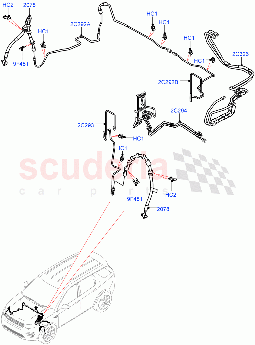 Front Brake Pipes(LHD,Halewood (UK),Electric Engine Battery-MHEV,Less Electric Engine Battery)((V)FROMLH000001,(V)TOLH999999) of Land Rover Land Rover Discovery Sport (2015+) [2.0 Turbo Petrol AJ200P]