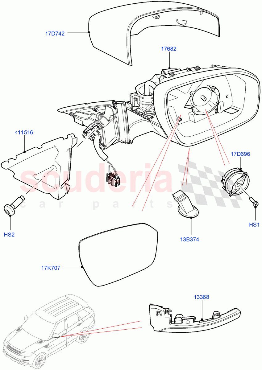 Exterior Rear View Mirror((V)FROMLA000001) of Land Rover Land Rover Range Rover Sport (2014+) [5.0 OHC SGDI SC V8 Petrol]