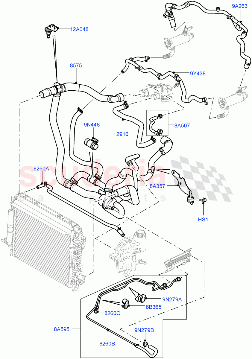 Cooling System Pipes And Hoses (Lion Diesel 2.7 V6 (140KW), Euro Stage 4 Emissions, Stage IV + DPF Emissions) ((V) FROM7A000001, (V) TO9A999999) of Land Rover Land Rover Range Rover Sport (2005-2009) [2.7 Diesel V6]