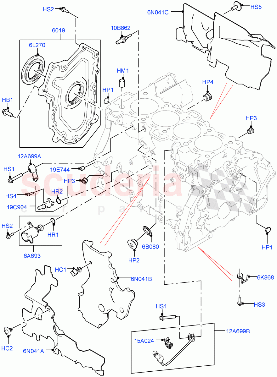 Cylinder Block And Plugs (2.0L I4 High DOHC AJ200 Petrol, 2.0L I4 Mid DOHC AJ200 Petrol, 2.0L I4 Mid AJ200 Petrol E100) ((V) FROMJH000001) of Land Rover Land Rover Discovery Sport (2015+) [2.0 Turbo Petrol AJ200P]