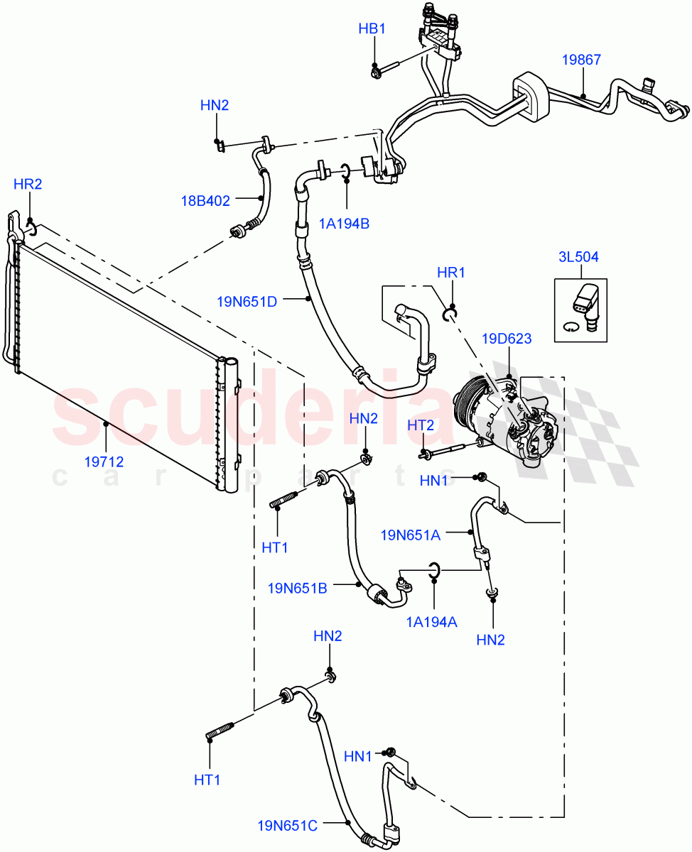 Air Conditioning Condensr/Compressr(Changsu (China),Electric Engine Battery-MHEV,Less Electric Engine Battery)((V)TOMG575834) of Land Rover Land Rover Range Rover Evoque (2019+) [2.0 Turbo Petrol AJ200P]