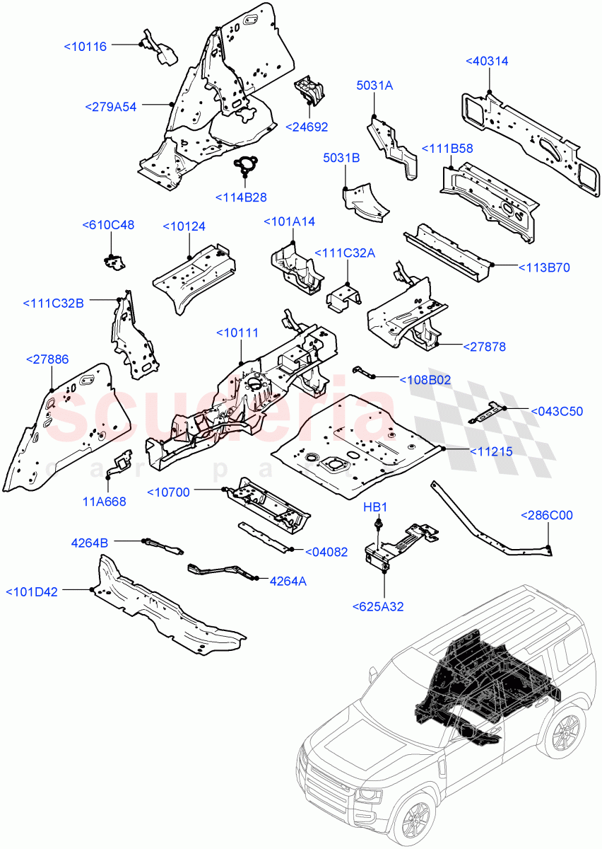 Floor Pan - Centre And Rear of Land Rover Land Rover Defender (2020+) [5.0 OHC SGDI SC V8 Petrol]