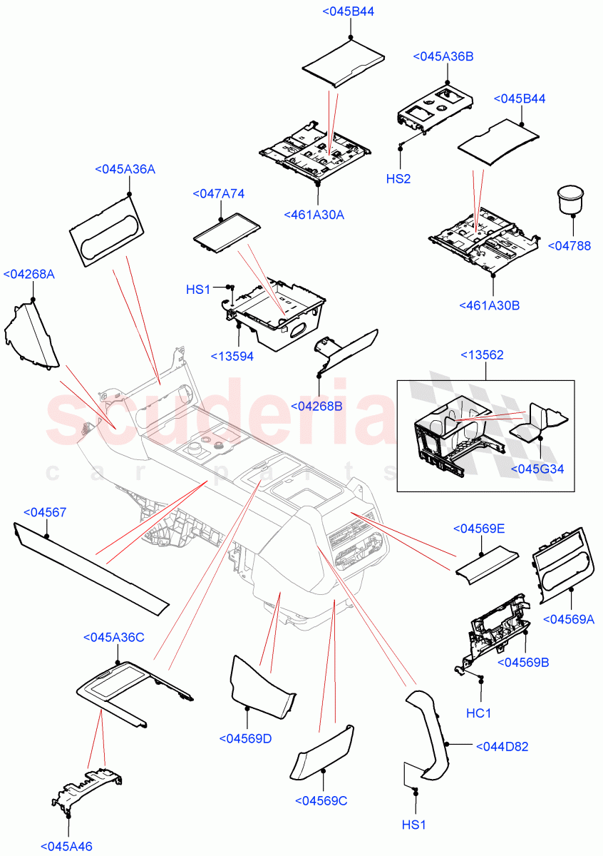 Console - Floor(External Components)(Standard Wheelbase,Less 3rd Row Rear Seat,Long Wheelbase,With Third Row Power Folding Seat) of Land Rover Land Rover Range Rover (2022+) [4.4 V8 Turbo Petrol NC10]