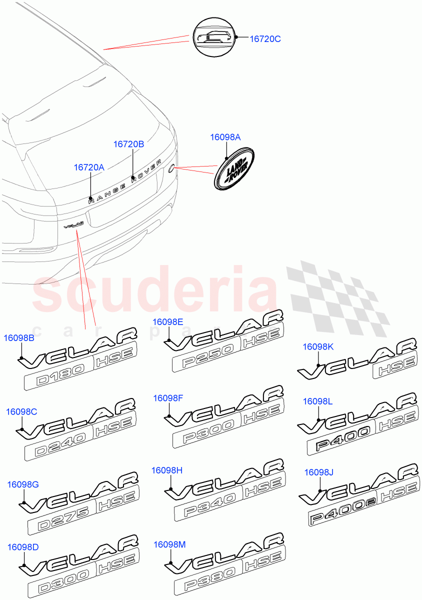 Name Plates(Rear)(Version - Core,Trunk Badge - R Dynamic HSE,Trunk Badge-HSE,Version - R-Dynamic)((V)TOMA999999) of Land Rover Land Rover Range Rover Velar (2017+) [3.0 Diesel 24V DOHC TC]