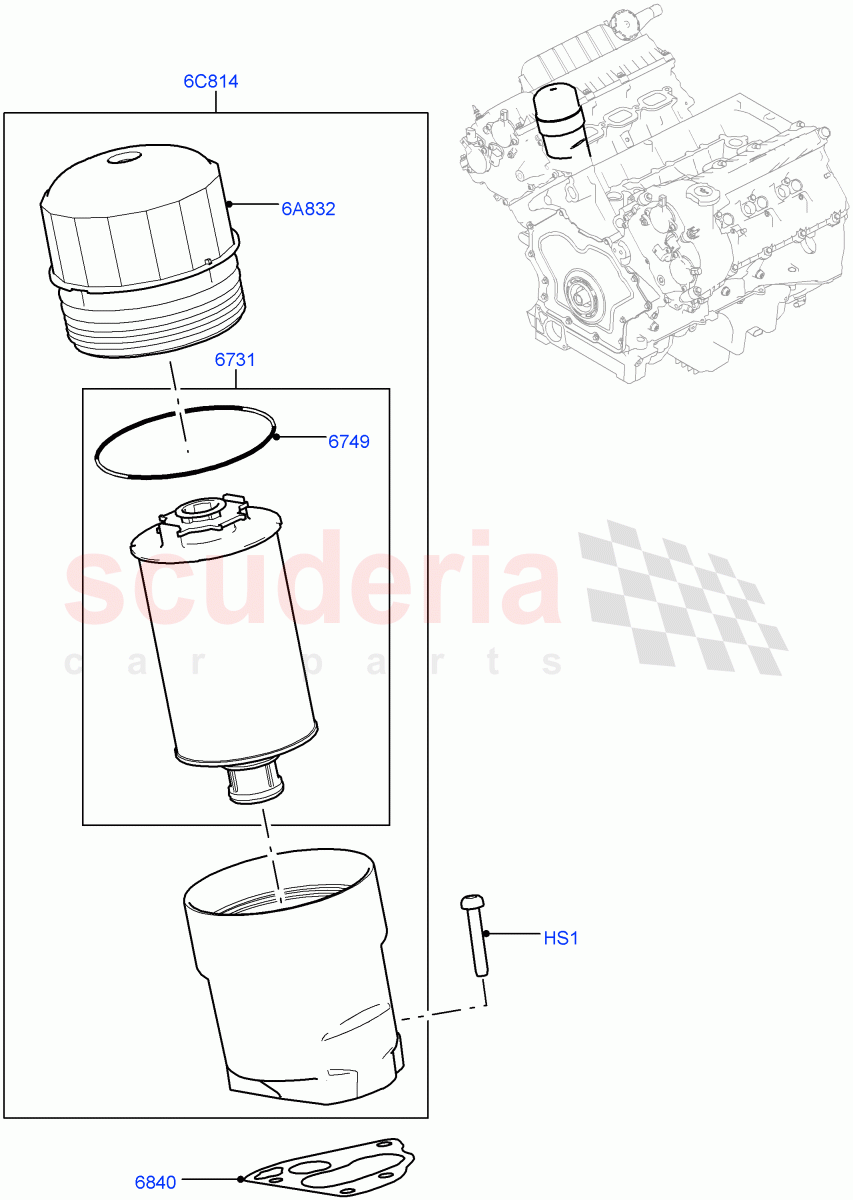 Oil Cooler And Filter(Filter, Solihull Plant Build)(3.0L DOHC GDI SC V6 PETROL)((V)FROMEA000001) of Land Rover Land Rover Range Rover (2012-2021) [3.0 DOHC GDI SC V6 Petrol]