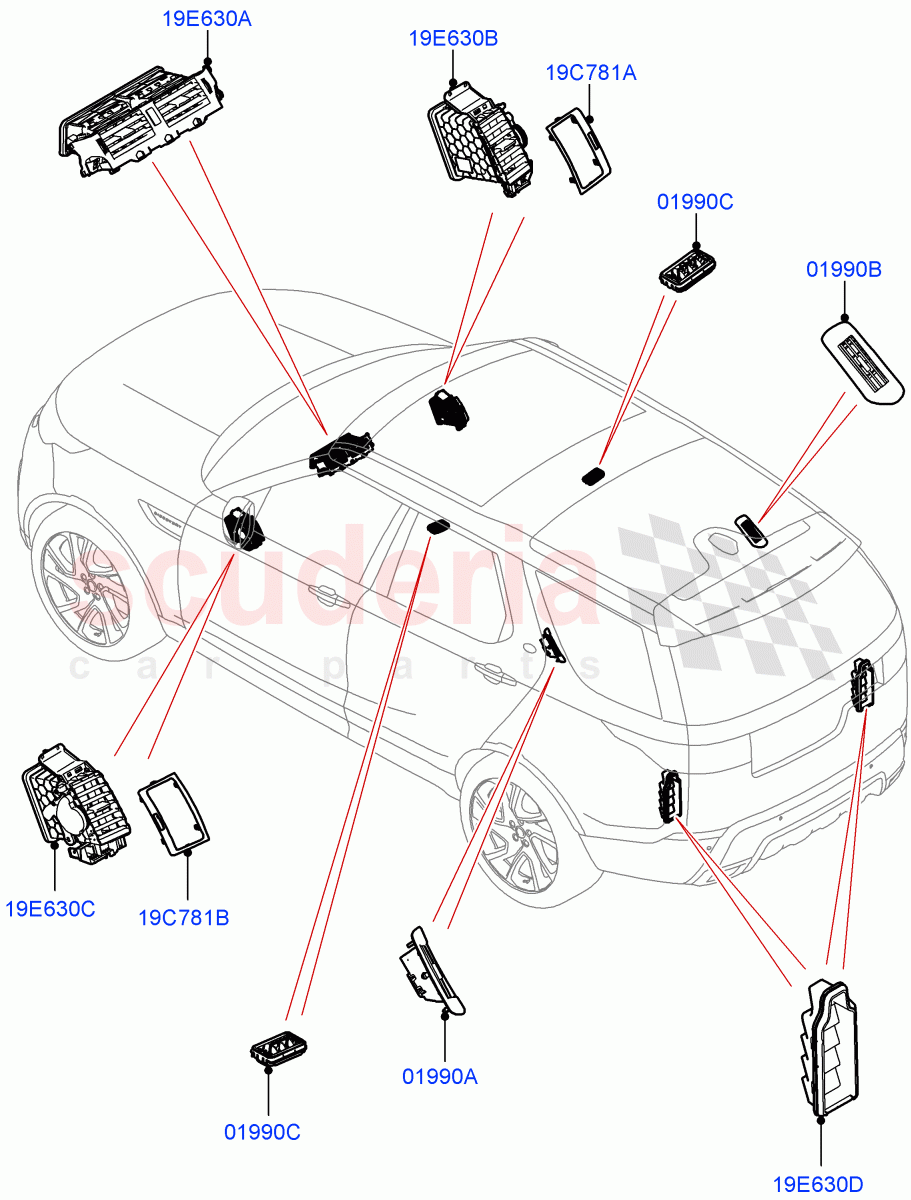 Air Vents, Louvres And Ducts(Solihull Plant Build, External Components)((V)FROMHA000001) of Land Rover Land Rover Discovery 5 (2017+) [2.0 Turbo Petrol AJ200P]