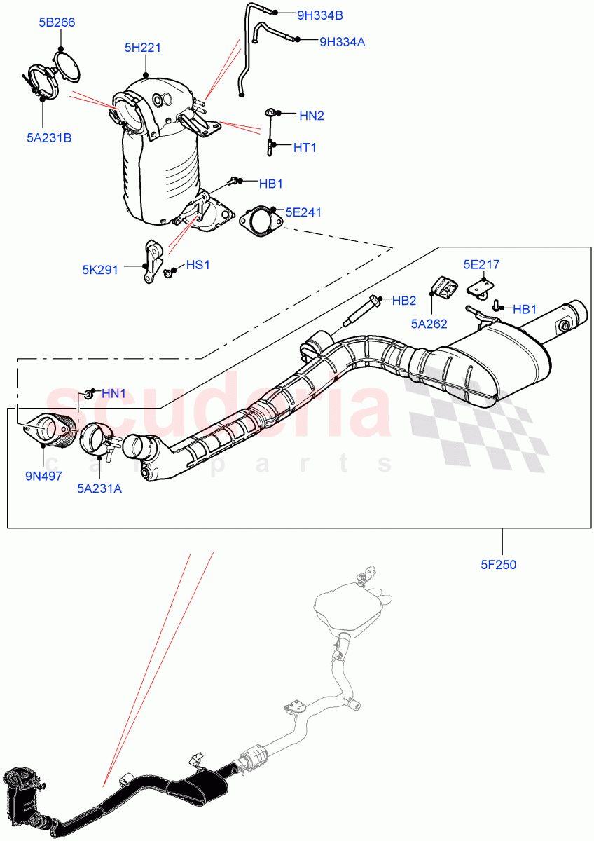 Front Exhaust System(Nitra Plant Build)(2.0L I4 DSL HIGH DOHC AJ200,EU6D Diesel + DPF Emissions,EU5 + SCR) of Land Rover Land Rover Defender (2020+) [2.0 Turbo Diesel]