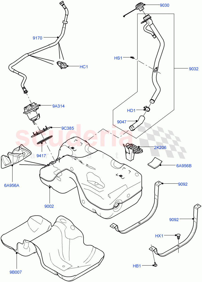 Fuel Tank & Related Parts (2.0L 16V TIVCT T/C Gen2 Petrol, Halewood (UK), 2.0L 16V TIVCT T/C 240PS Petrol) of Land Rover Land Rover Range Rover Evoque (2012-2018) [2.0 Turbo Petrol GTDI]