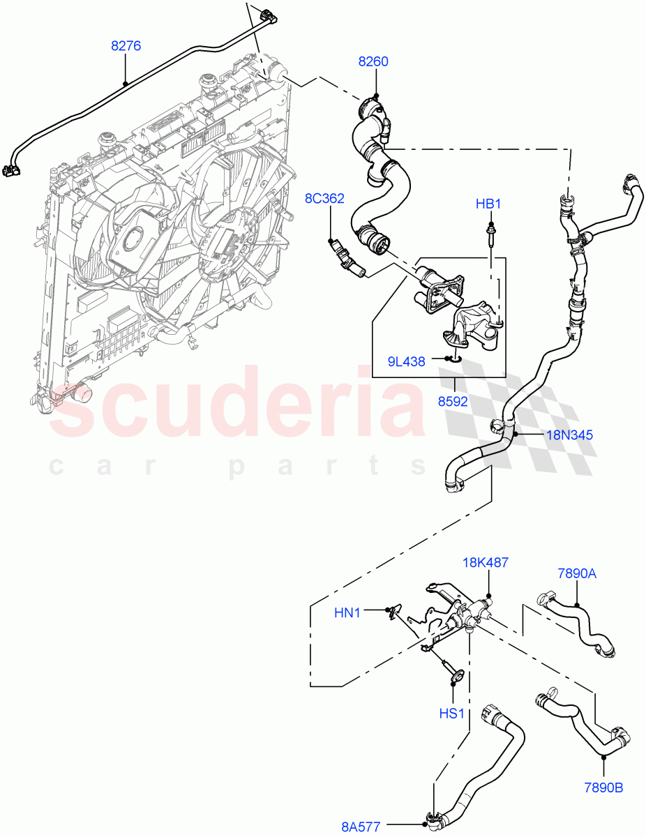 Cooling System Pipes And Hoses(Engine, Solihull Plant Build)(3.0 V6 D Gen2 Mono Turbo,Active Tranmission Warming)((V)FROMKA000001) of Land Rover Land Rover Range Rover Sport (2014+) [3.0 Diesel 24V DOHC TC]