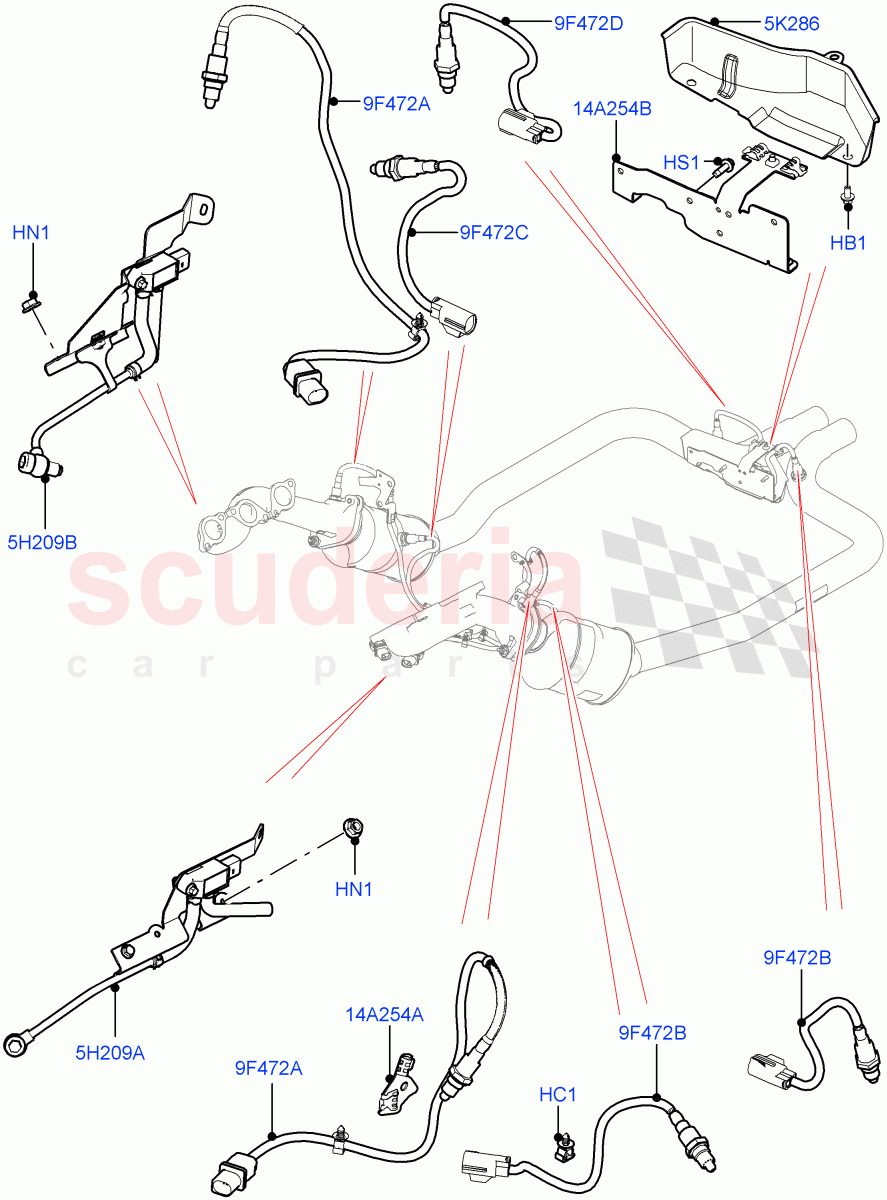 Exhaust Sensors And Modules(3.0L DOHC GDI SC V6 PETROL,Beijing 6 Petrol Emission) of Land Rover Land Rover Range Rover Velar (2017+) [3.0 DOHC GDI SC V6 Petrol]