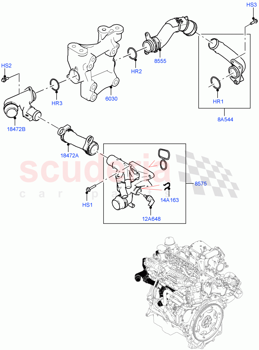 Thermostat/Housing & Related Parts(2.0L AJ20D4 Diesel Mid PTA,Halewood (UK),2.0L AJ20D4 Diesel LF PTA,2.0L AJ20D4 Diesel High PTA) of Land Rover Land Rover Range Rover Evoque (2019+) [2.0 Turbo Diesel]