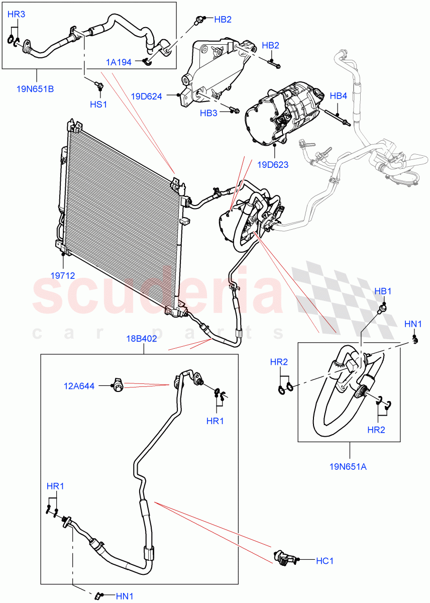 Air Conditioning Condensr/Compressr(2.0L AJ200P Hi PHEV) of Land Rover Land Rover Defender (2020+) [3.0 I6 Turbo Petrol AJ20P6]