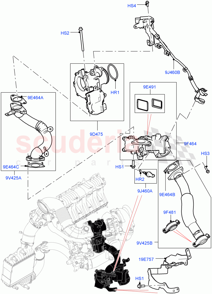 Exhaust Gas Recirculation(Low Pressure EGR)(2.0L I4 DSL HIGH DOHC AJ200,EU6 + DPF Emissions,Stage V Plus DPF,Proconve L6 Emissions,EU6D Diesel + DPF Emissions)((V)FROMJH000001) of Land Rover Land Rover Range Rover Evoque (2012-2018) [2.0 Turbo Diesel]