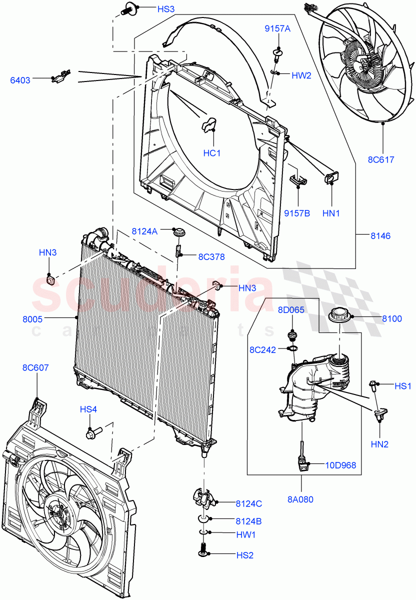 Radiator/Coolant Overflow Container(Main Unit)(5.0L OHC SGDI SC V8 Petrol - AJ133,5.0 Petrol AJ133 DOHC CDA,5.0L P AJ133 DOHC CDA S/C Enhanced) of Land Rover Land Rover Range Rover Sport (2014+) [5.0 OHC SGDI SC V8 Petrol]