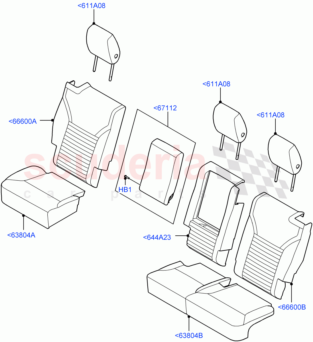 Rear Seat Covers(Nitra Plant Build)(Windsor Leather Perforated,Version - Core,60/40 Load Through With Slide)((V)FROMK2000001,(V)TOL2999999) of Land Rover Land Rover Discovery 5 (2017+) [3.0 I6 Turbo Diesel AJ20D6]